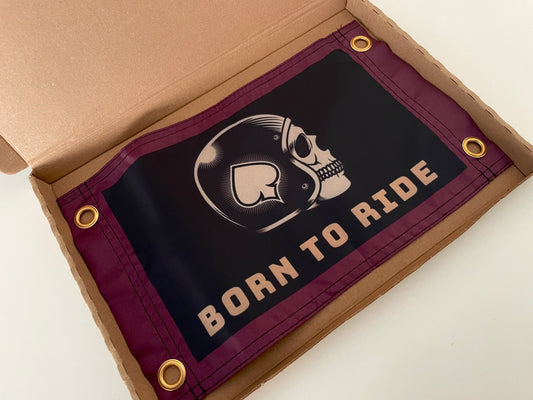 'BORN TO RIDE - SKULL RIDER' Mini Flag Pennant