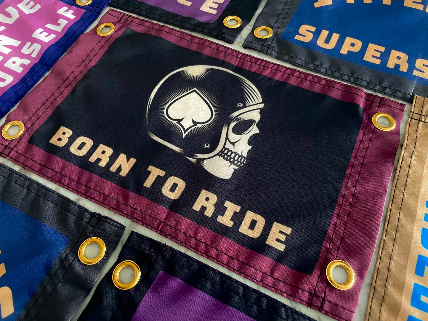 'BORN TO RIDE - SKULL RIDER' Mini Flag Pennant