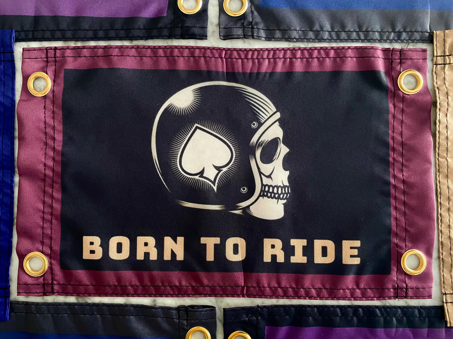 'BORN TO RIDE - SKULL RIDER' Mini Flag Pennant