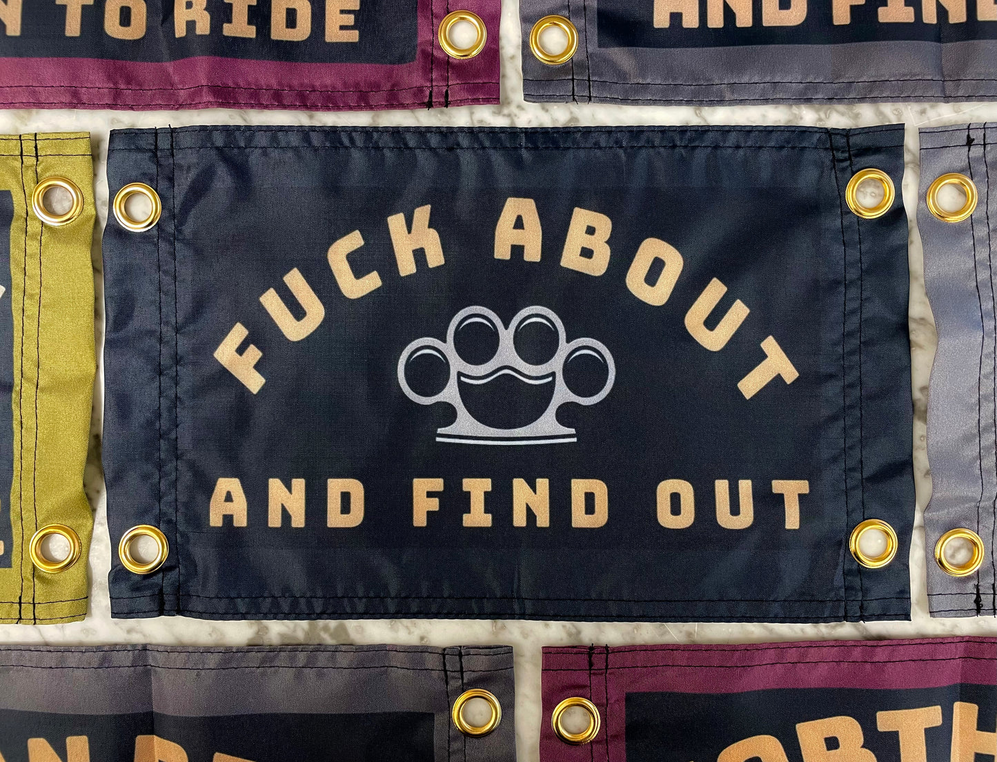 'F ABOUT AND FIND OUT - KNUCKLEDUSTER' Mini Flag Pennant