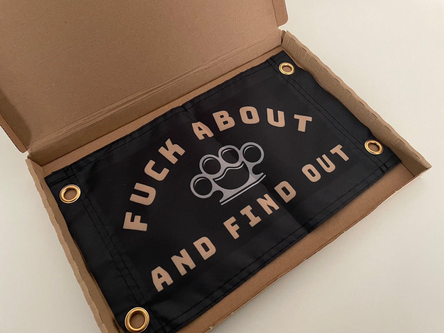 'F ABOUT AND FIND OUT - KNUCKLEDUSTER' Mini Flag Pennant