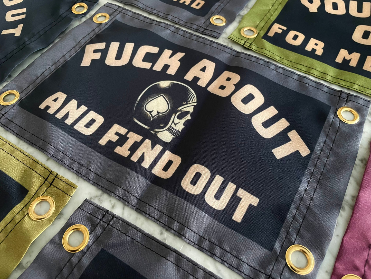 'F ABOUT AND FIND OUT - SKULL RIDER' Mini Flag Pennant